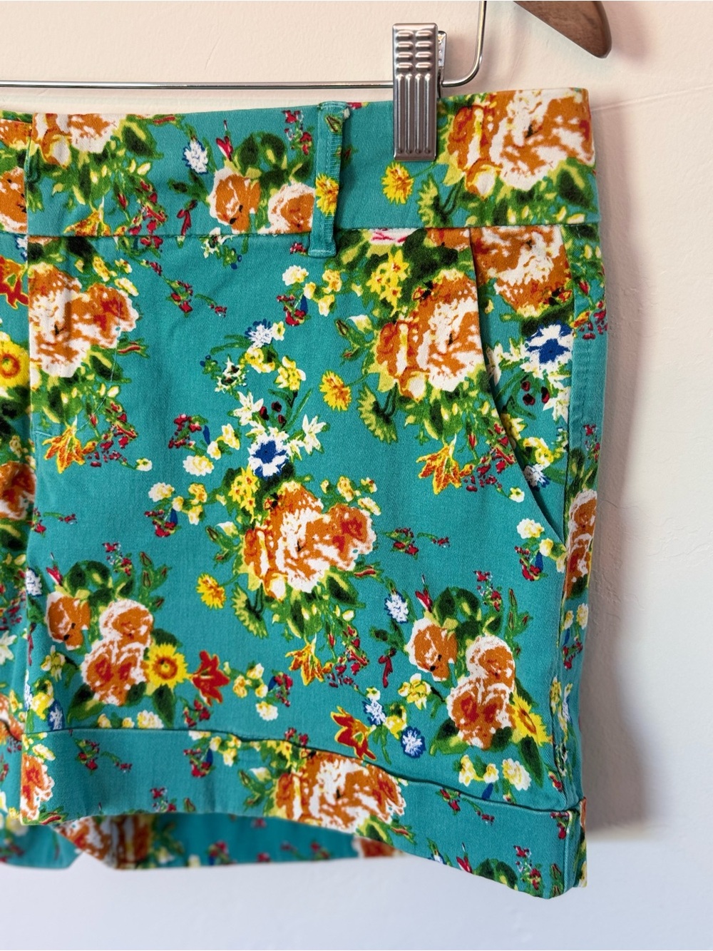 Dear John Women's Teal Finnegan Floral Print Cuffed Shorts Size 29 Cotton EUC - Picture 5 of 13